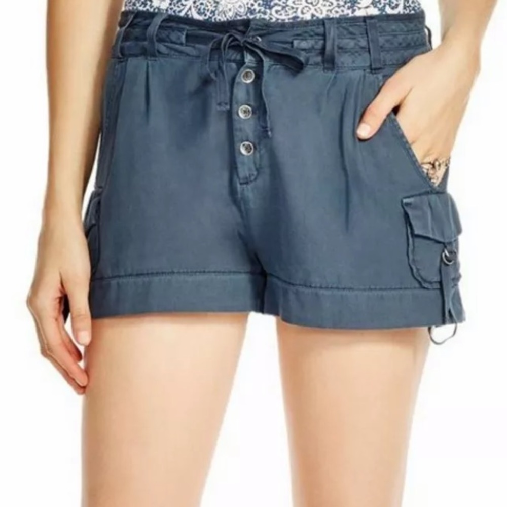 Free People Blue Melvin Adjustable Button Up Shorts